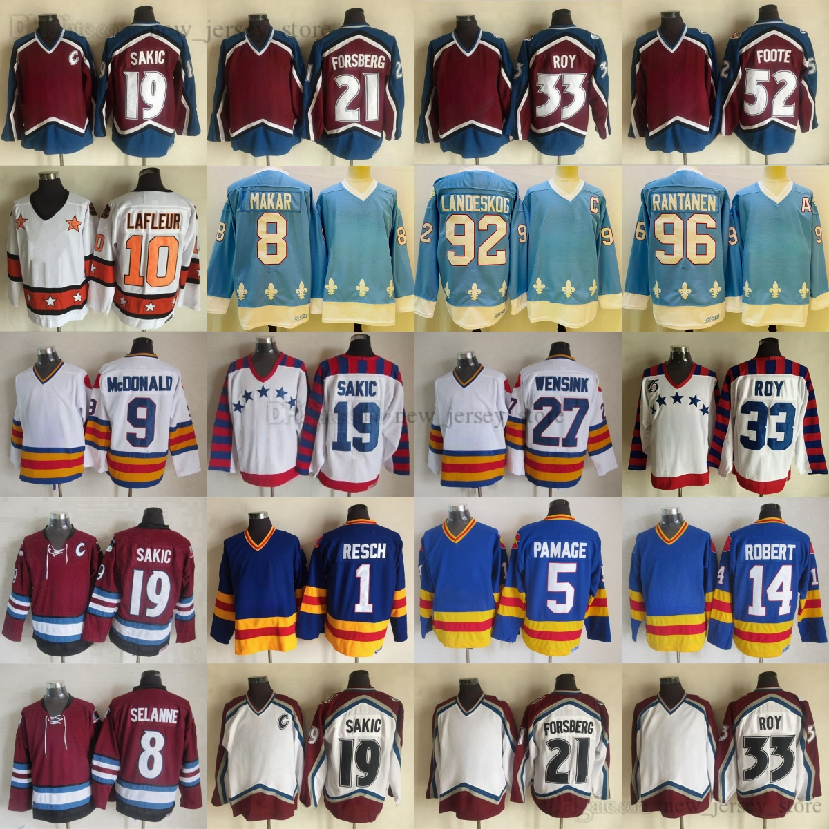 Custom S-6XL Vintage CCM Hockey 33 Patrick Roy Jersey Throwback 19 Joe Sakic 52 Adam Foote 21 Peter Forsberg 9 Lanny McDonald 5 Rob Ramage 27 John Wensink 14 Rene Robert