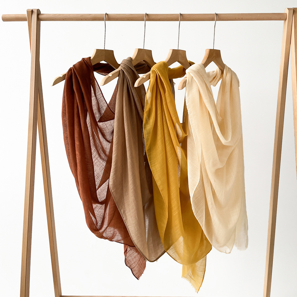 K783 Carefully selected summer cotton and linen scarf pure color simple sunscreen shawl cross-border female high-grade silk scarf gauze scarf headscar