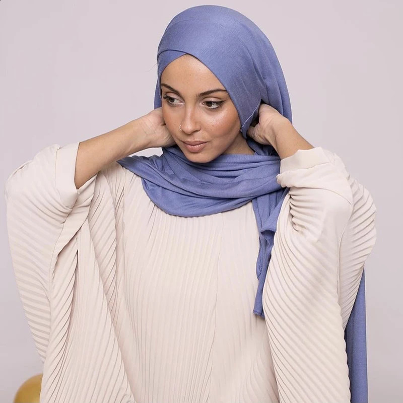 Muslim Cross Jersey Instant Hijab Tie-back Instant Shawl Scarf Headband Women Custom Solid Color Headwrap 250520
