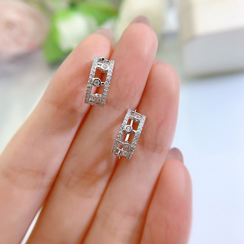 925 Sterling Silver Diamond-Studded Hollow Hoop Earrings, Vintage and Elegant Design for Women