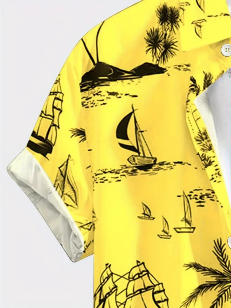 Summer Mens Shirt Coconut Tree 3d Print Casual Short Sleeve Lapel Tops Beach Casual Hawaiian Shirt Men Oversized Shirts For Men 250516