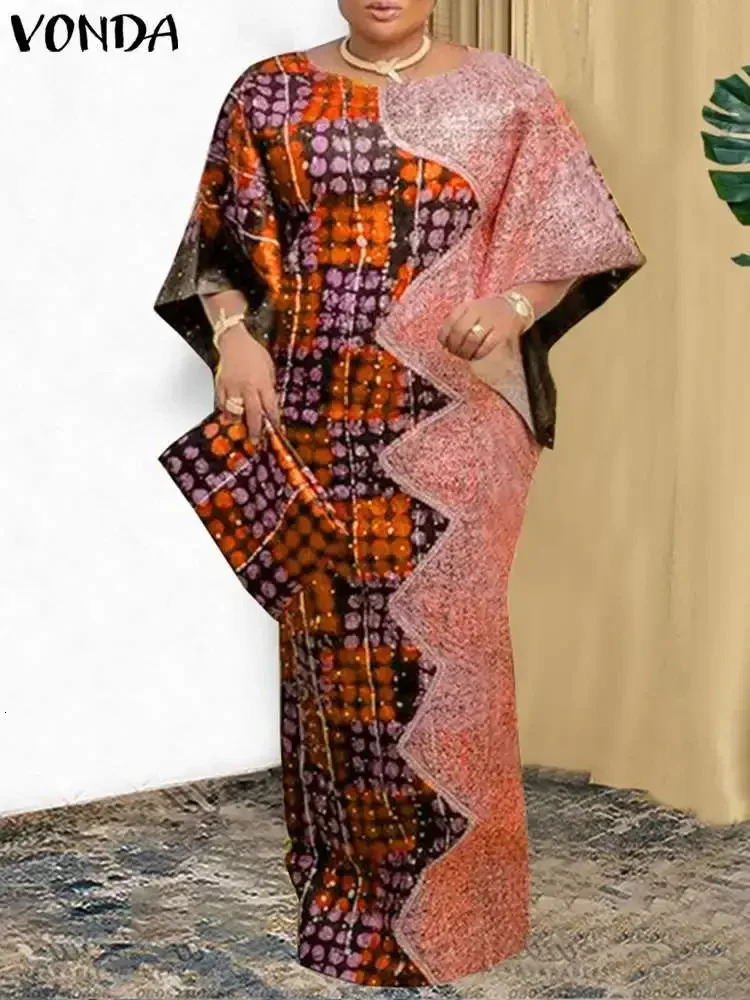 VONDA Women Summer Maxi Dress Vintage 3/4 Sleeve Printing Sundress Beach Robe Bohemian Bat-wing Sleeve Vestidos Polyester 250519