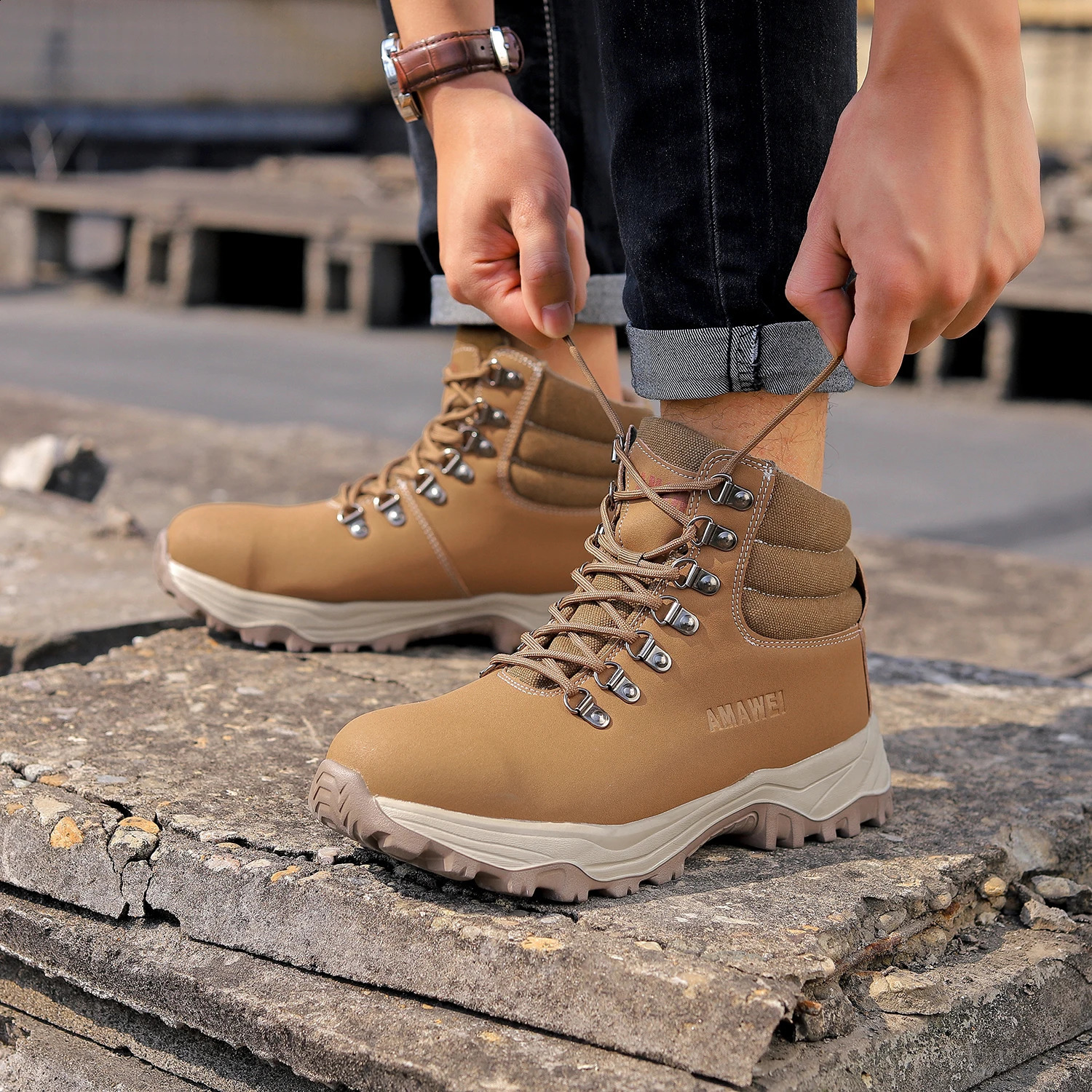Waterproof Safety Shoes With Steel Toe Cap Work Sneakers Men Work Shoes Puncture-Proof Work Safety Boots Brown Safety Footwear 250516