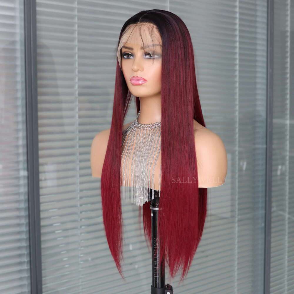 13x4 Bury Straight Lace Front 3T Color With Natural Hairline Heat Resistant Fiber Hair Synthetic Wig Pre Plucked