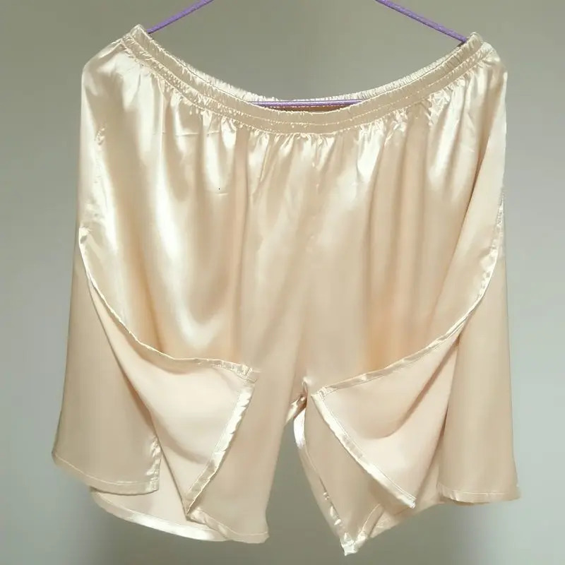 Summer Mens Ice Silk High Split Satin Glossy Shorts Male Plus Size Casual Sleeping Shorts Bottoms 250519