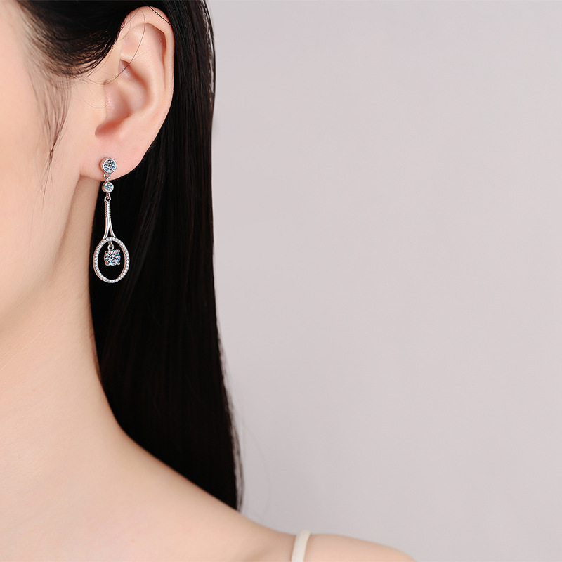 925 Sterling Silver PT950 Plated Moissanite Long Tassel Drop Earrings with Luxury Design