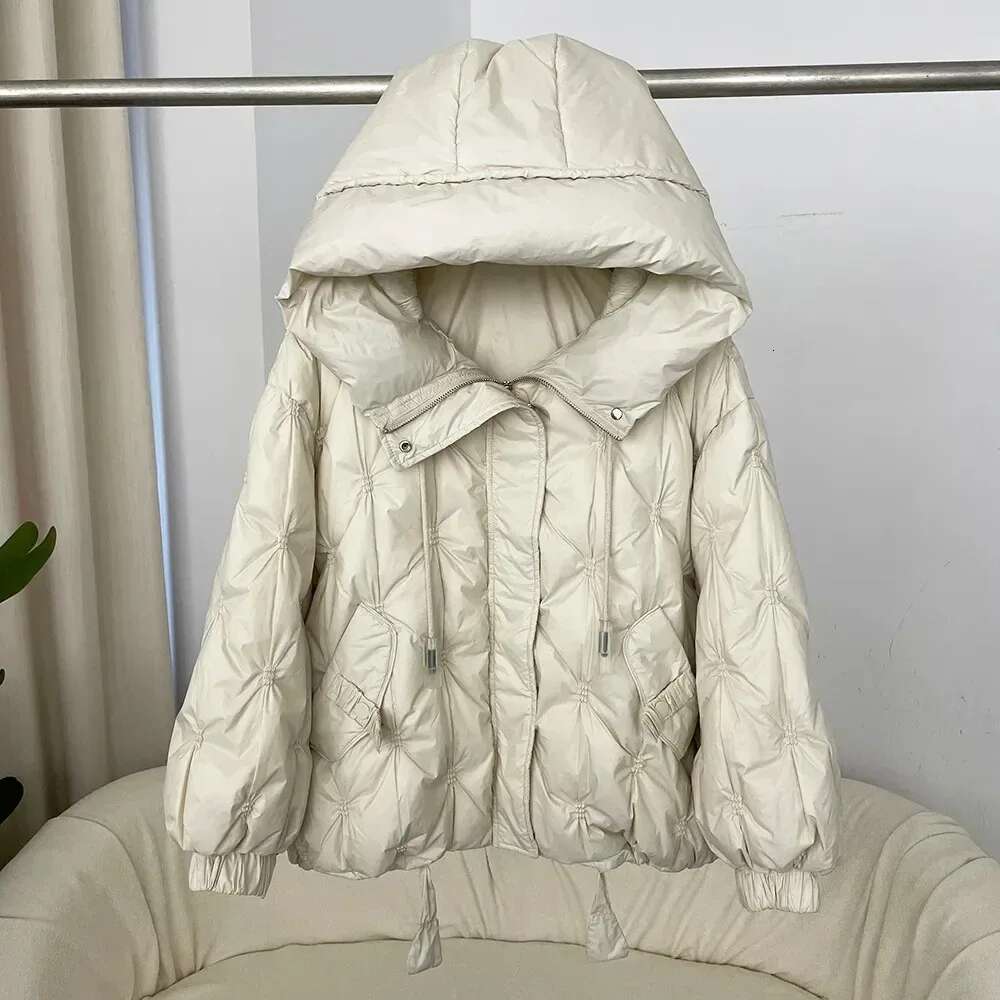 2024 Autumn Winter Korean Style Loose Warm Hooded Women's Thickened 50% White Duck Down Jacket Coat