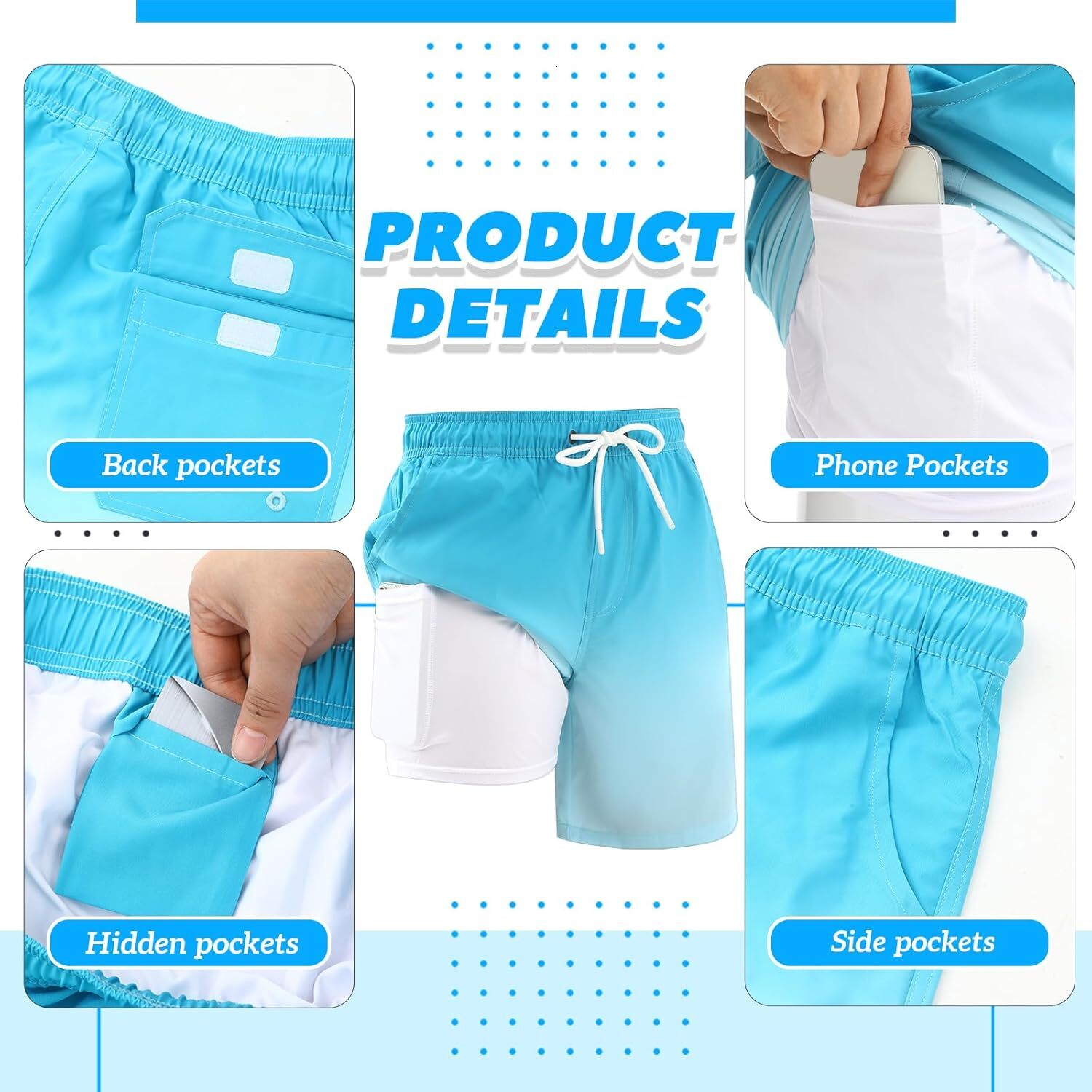 2 Pack 7 Inch Mens Trunks with Compression Liner and Phone Pockets Swim Shorts Gym Training Athletic Jogger
