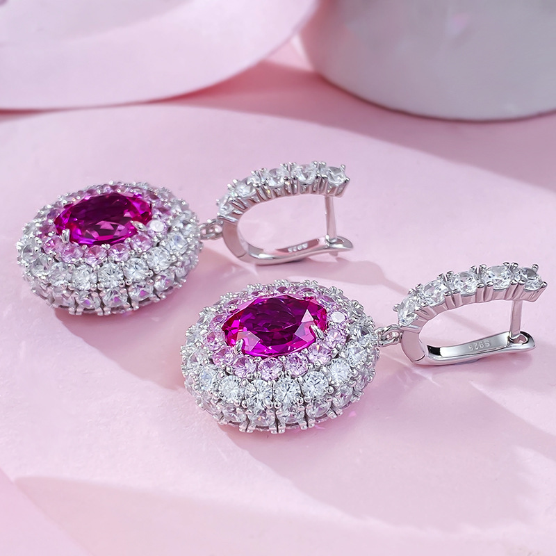 Elegant S925 Silver Pink Sapphire Earrings - Oval Gemstone Drop Earrings for Women | Stylish Fashion Jewelry Wholesale