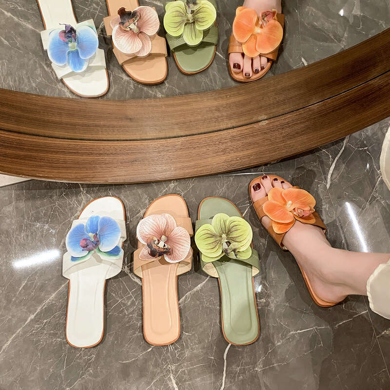 Fashion Plus Size Slippers For Spring And Summer 2025, Soft And Graceful Butterfly Orchid Sandals, Outdoor Leisure Beach One Line Slippers, Female Des