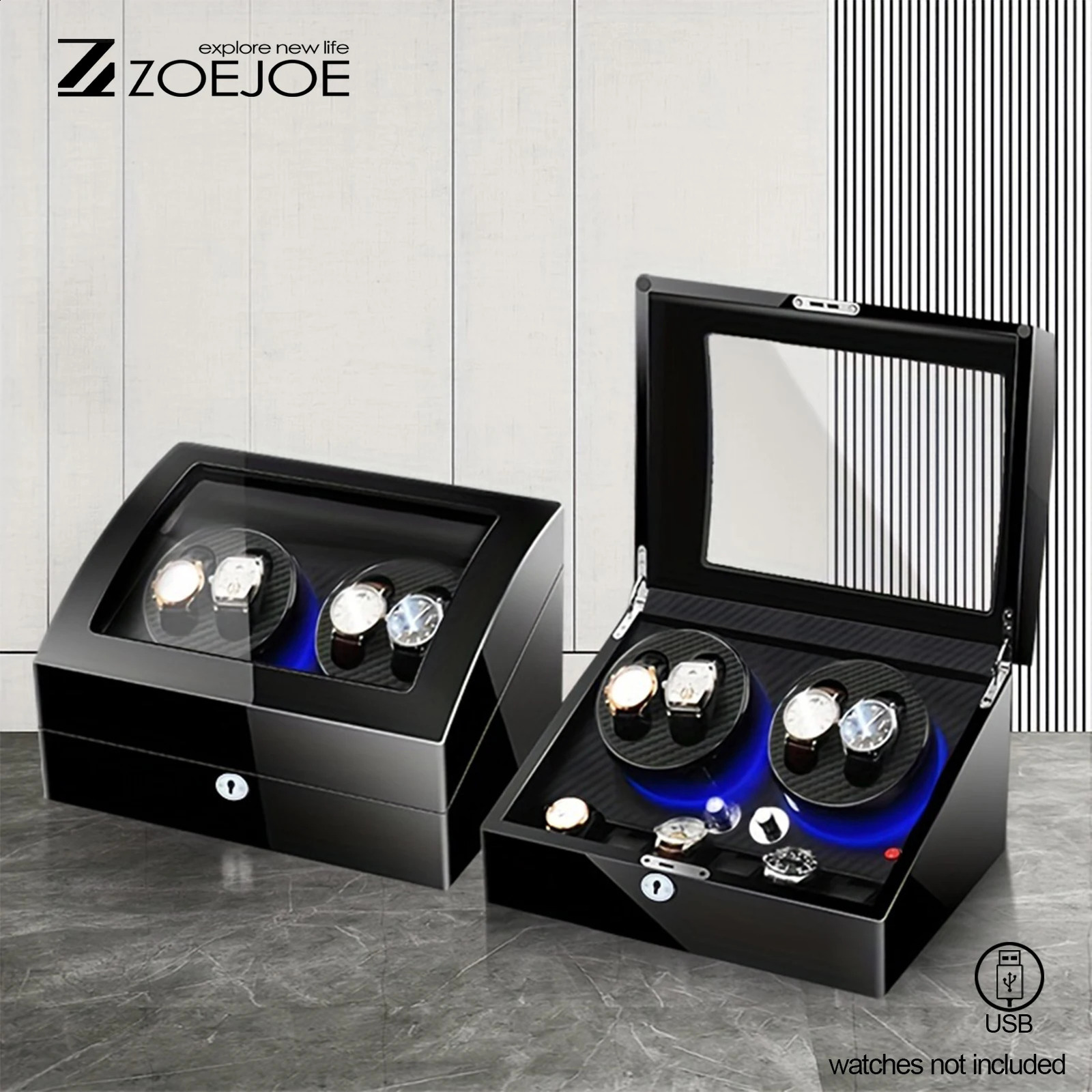 1pc Watch Winder Slots Safe Box with Quiet Motors Key Unlocking and LED Light Soft Pillow 250515