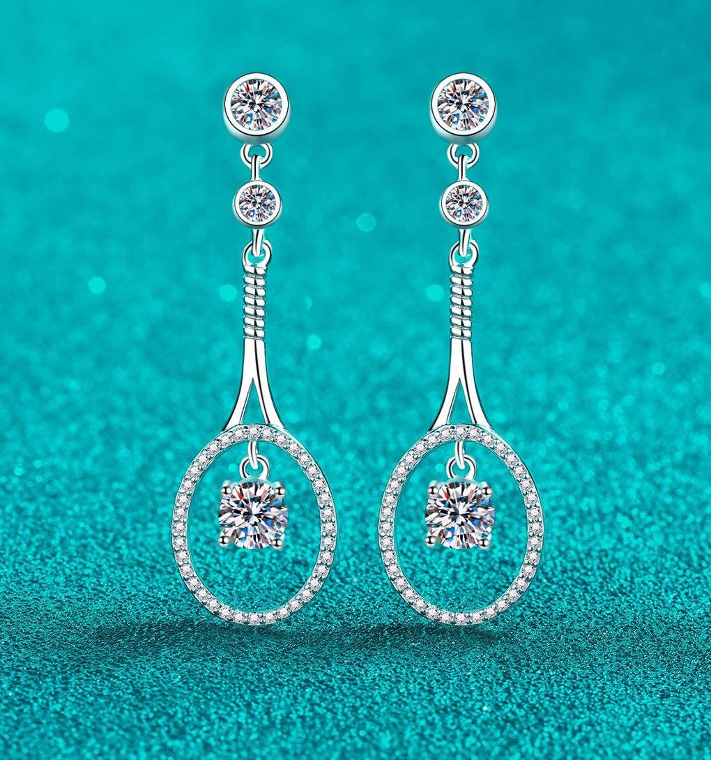 925 Sterling Silver PT950 Plated Moissanite Long Tassel Drop Earrings with Luxury Design