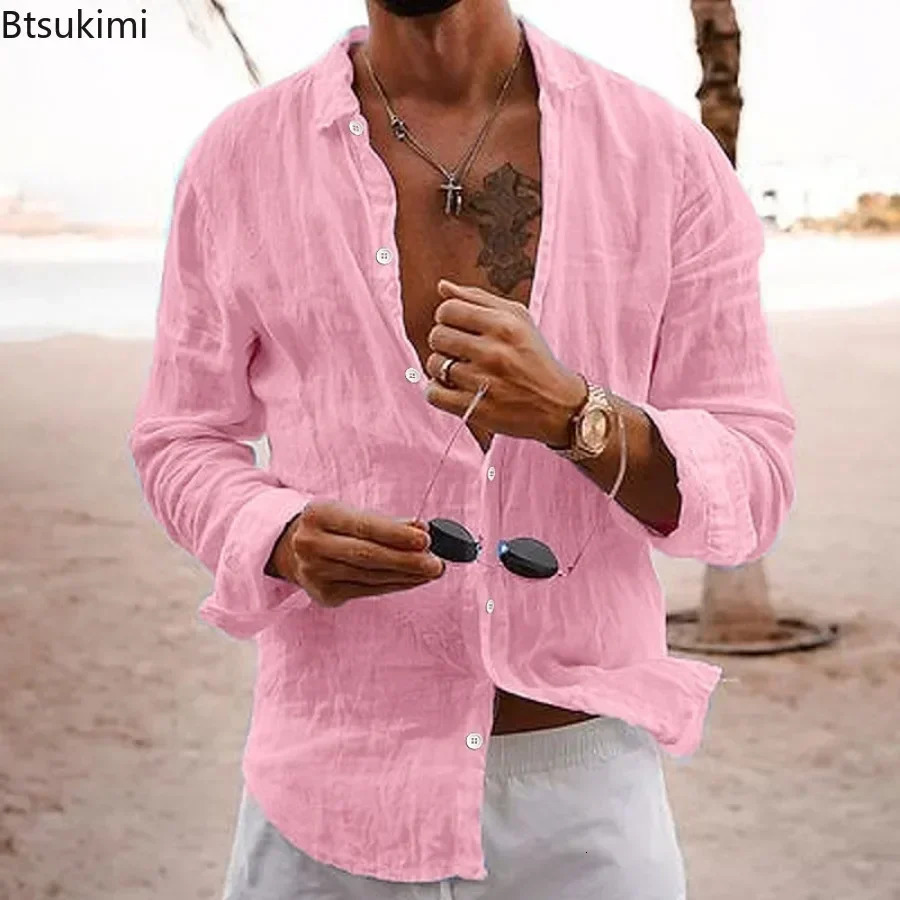 Mens Cotton Linen Shirts Top Simple Laple Solid Man Shirts Tops Comfortable Loose Casual Holiday Shirts for Men Blouses 250516