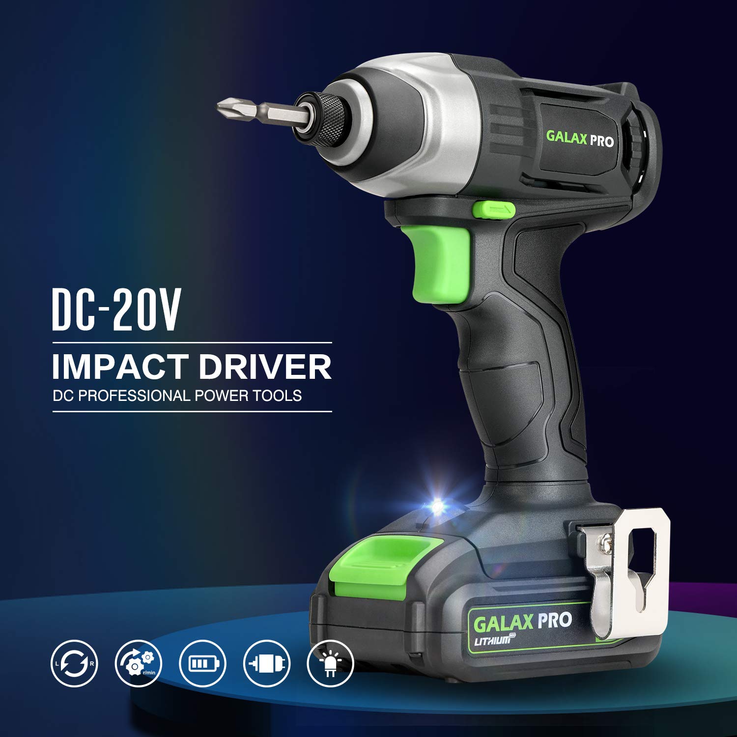 GALAX PRO 20V 2-speeds Cordless Drill Driver and Impact Driver Combo Kit, 1pcs 1.3Ah Lithium-Ion Batterie, Charger Kit, 11pcs Accessories and Tool Bag