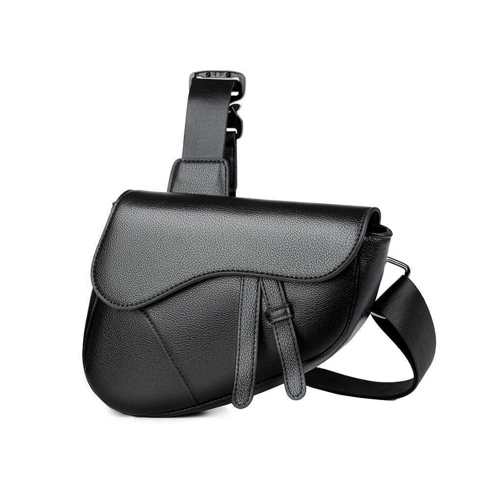 Mens solid color PU leather saddle shoulder bags crossbody bags chest bag bags for men sacoches hommes bag for manW250521