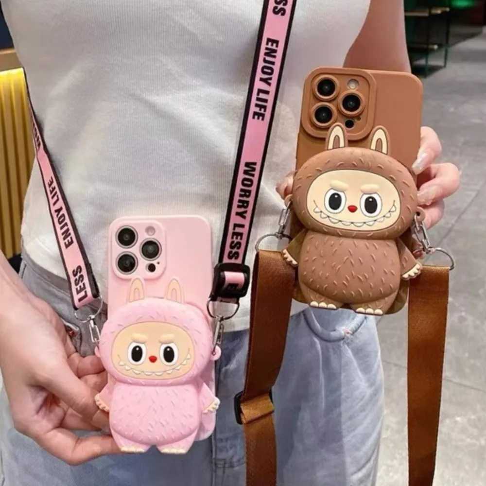 3D Labubu Silicone Wallet Phone Case For Galaxy A12 A22 A32 A42 A52s A72 A71 A51 A31 A21s A11 With Lanyard Cartoon Cover Z250521