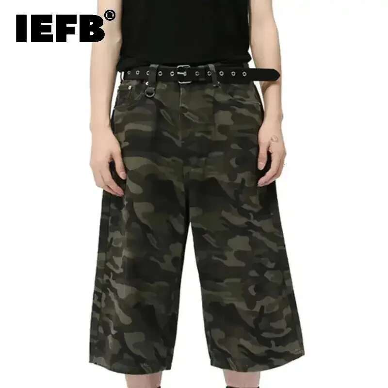 IEFB American Style Men's Shorts Camouflage Calf-Length Pants Straight Wide Leg Male Short Jeans Summer Fashion Bottom 9C7600