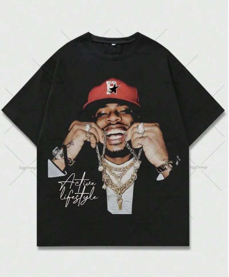 Hip-hop Streetwear Graphic Top Gothic Punk Haruku Retro Portrait Print Oversized T-shirt Men Y2K Casual Cotton Short Sleeves