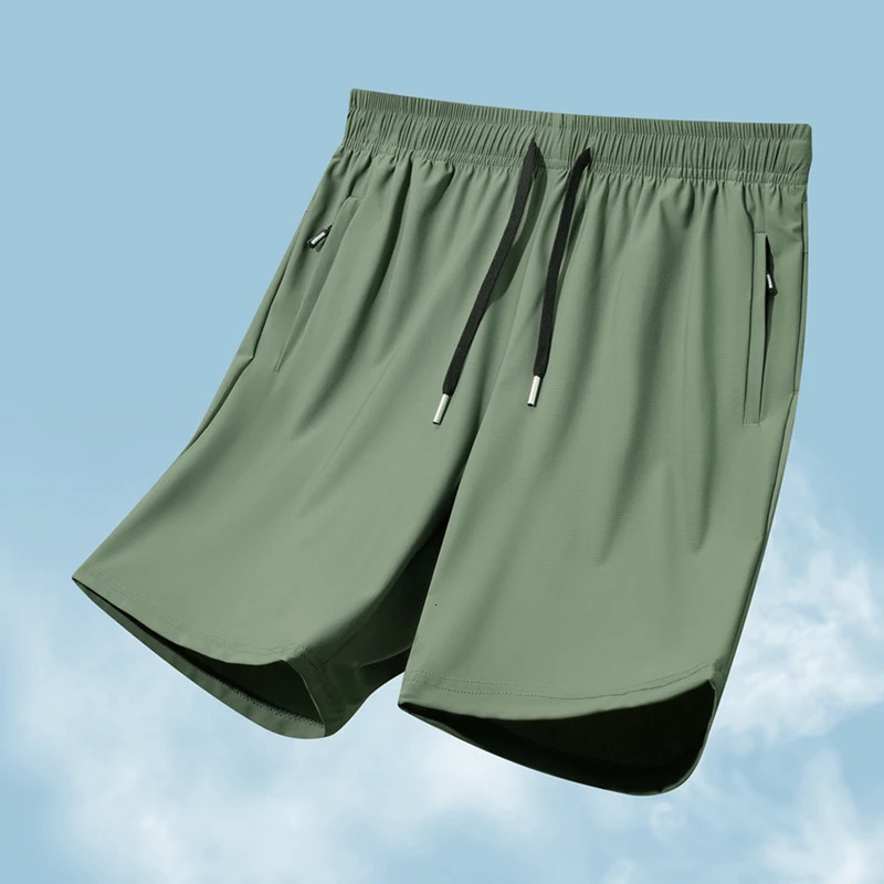 Mens beach shorts ice silk sports five quarter pants summer thin fit solid color versatile fitness running training pants 250519
