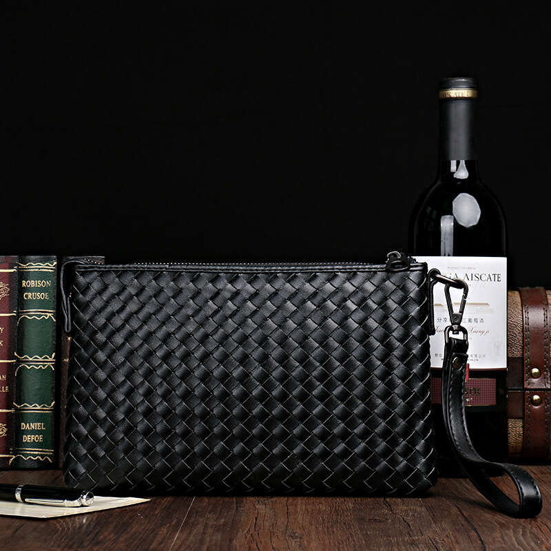 Men's Large Capacity Handbag Woven Leather Grip Bag White Label None