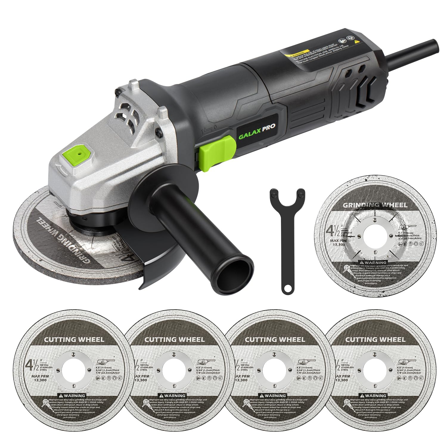 GALAX PRO Electric Angle Grinder Equipped with 4.0 Amps Motor with 4-1/2 inch Corded Angle Grinder 12000RPM with Cutting Grinding Wheels Flap Disc and