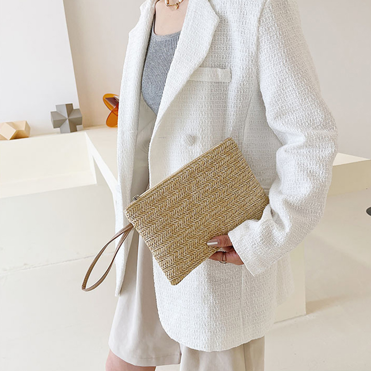 Beach handbag clip for wallet texture, niche trend, woven bag, fashionable, simple, printed, beautiful envelope bag cmc