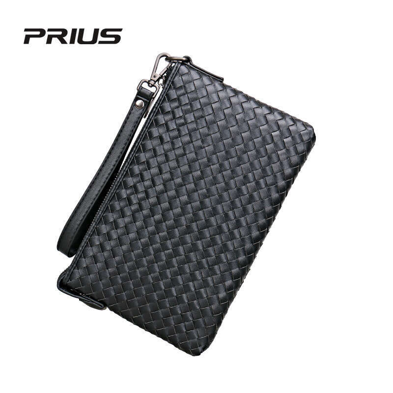 Men's Large Capacity Handbag Woven Leather Grip Bag White Label None