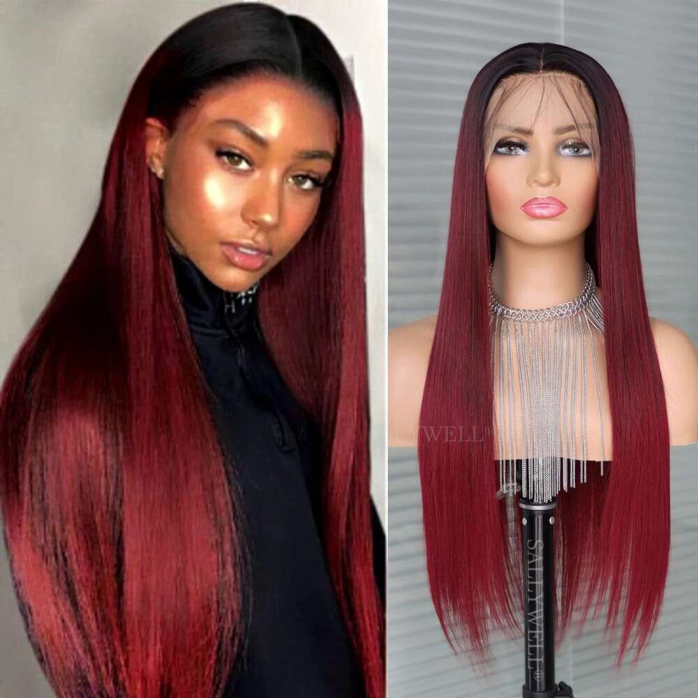 13x4 Bury Straight Lace Front 3T Color With Natural Hairline Heat Resistant Fiber Hair Synthetic Wig Pre Plucked
