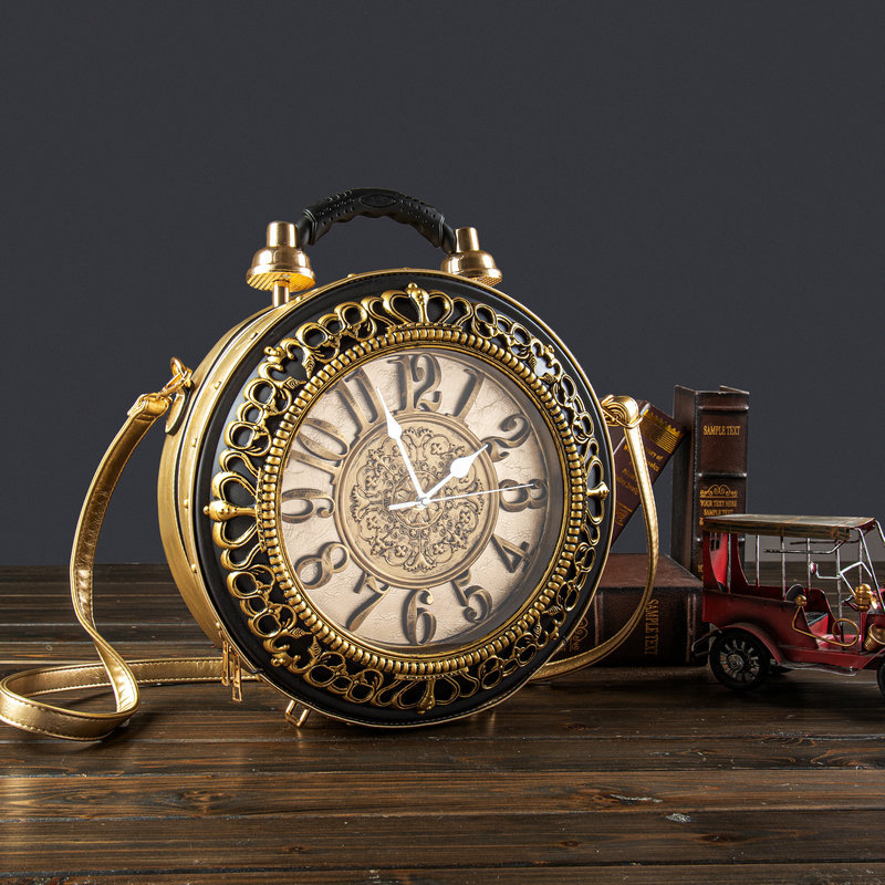 Personalized, fashionable, retro clock diagonal cross bag, Roman creative clock shaped handbag
