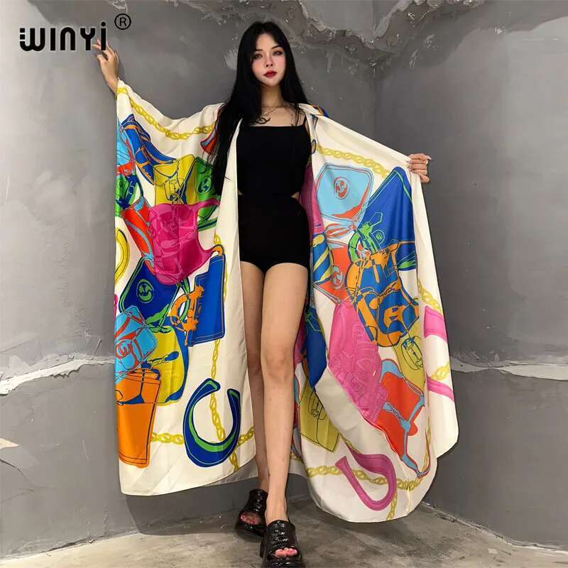 WINYI kimono Africa summer boho print cover-up long elegant coat beach outfits for women maxi dress