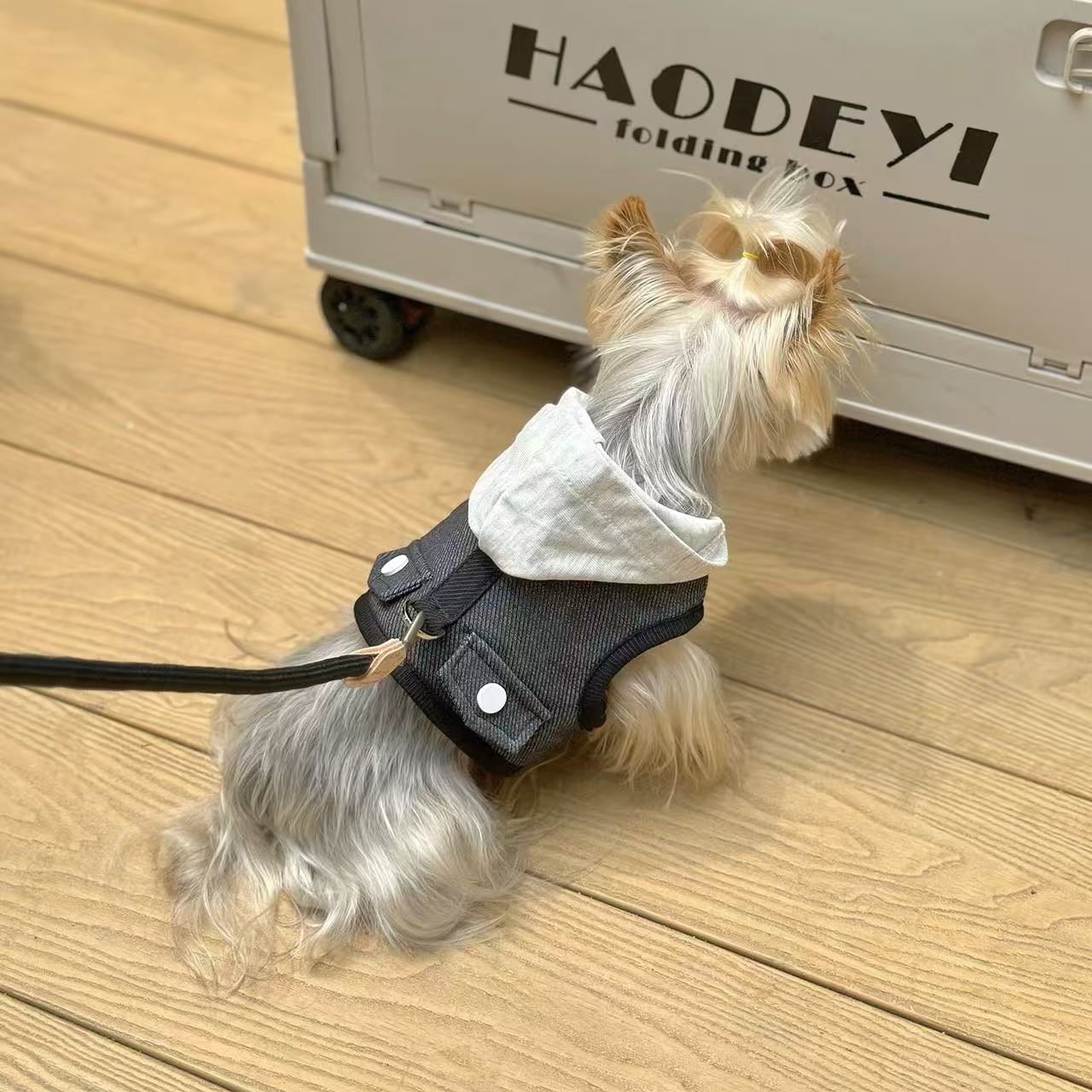 T00260 Xiaotianzhou pet clothes outdoor dog walking traction vest denim hooded chest harness Yorkshire dog clothes