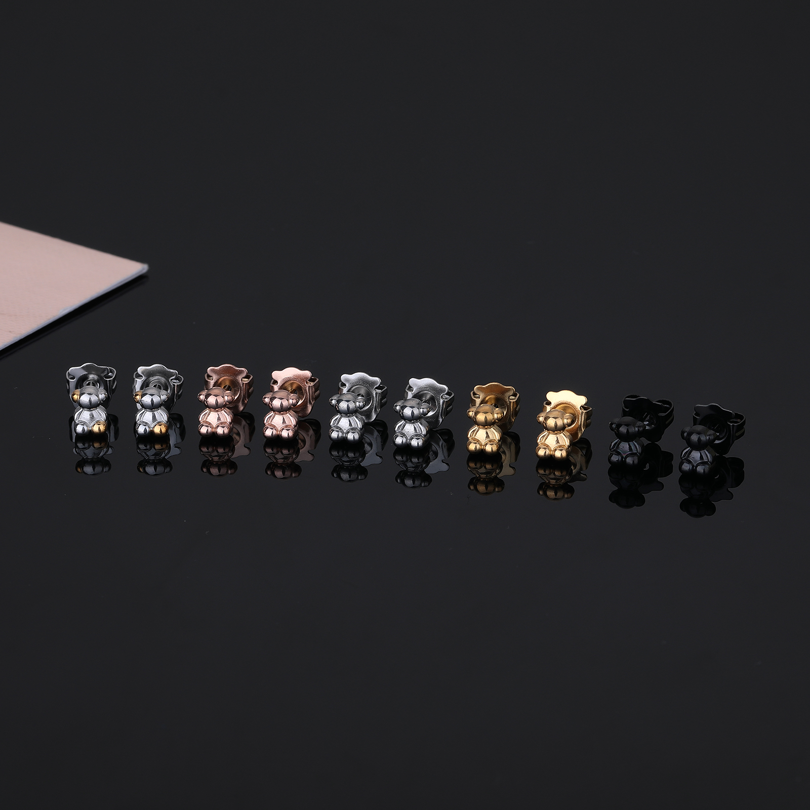 Hot Sale Fashion Women Men Mini Bear Punk Silver Rose Gold Stainless Steel Blue Acrylic Stone Pearl Heart Cartoon Animal Span Stud Earrings Jewelry