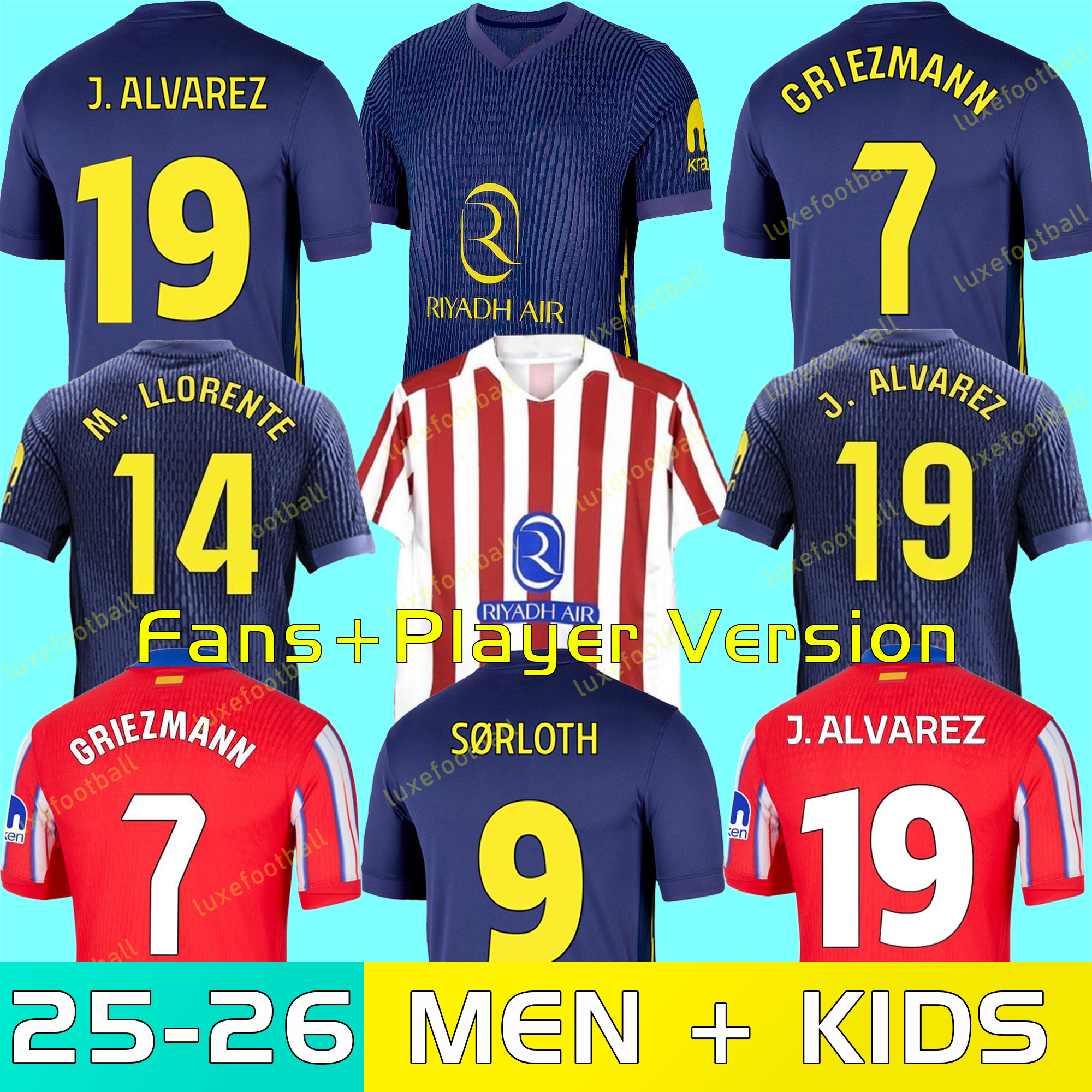 XXX 4XL 2025 2026 J.ALVAREZ Soccer Jerseys SORLOTH GRIEZMANN CORREA 25 26 GIULIANO palyer Version Football Shirts M.LLORENTE Men Uniforms AtleTico MaDridS Kids Kit