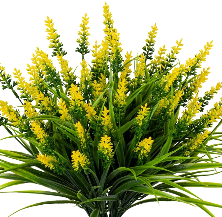 Artificial Flowers for Outdoor Plants 24 Bundles Fake Lavender Plastic Faux Monkey Grass for Verandah Window Garden Office Patio