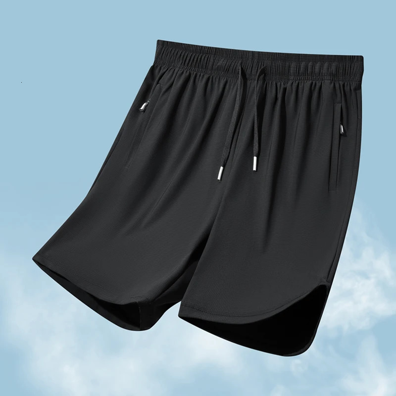 Mens beach shorts ice silk sports five quarter pants summer thin fit solid color versatile fitness running training pants 250519
