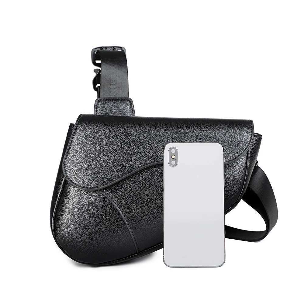 Mens solid color PU leather saddle shoulder bags crossbody bags chest bag bags for men sacoches hommes bag for manW250521