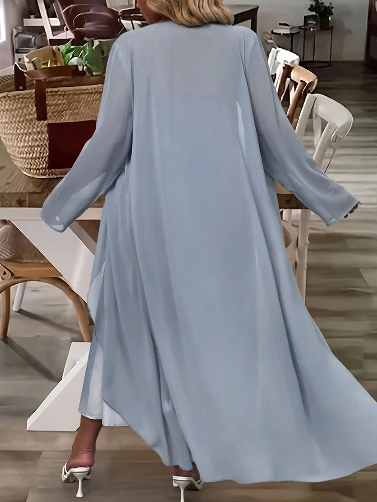 Plus Size Spring and Autumn Fashion Elegant lace chiffon dress two-piece polyester material Elegant 250520