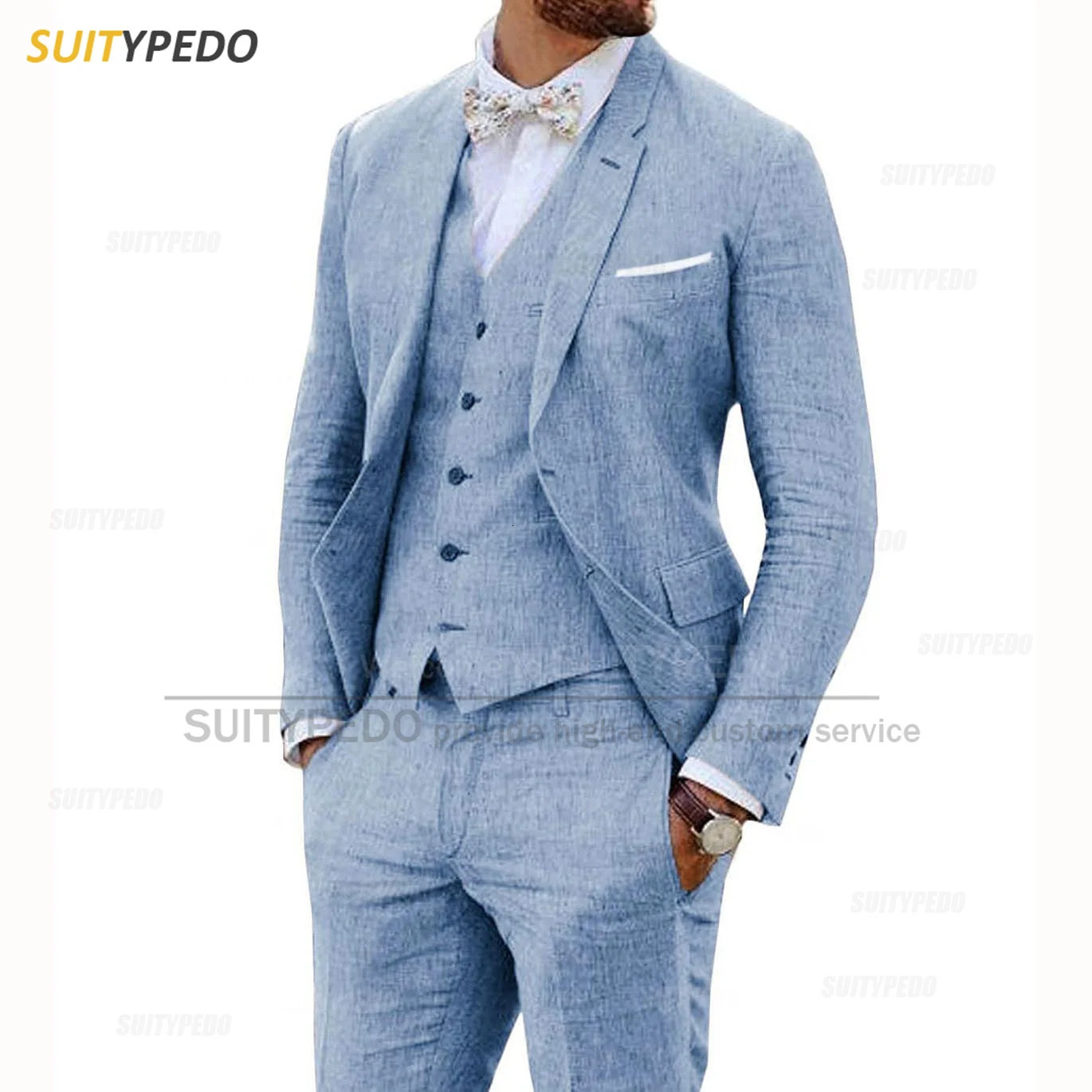 Beige Linen Suits for Men 3 Pieces Casual Slim Fit Suit Blazer Vest Pants Set Formal Prom Wedding Tuxedos for Groomsmen Man 250516