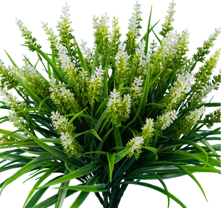 Artificial Flowers for Outdoor Plants 24 Bundles Fake Lavender Plastic Faux Monkey Grass for Verandah Window Garden Office Patio