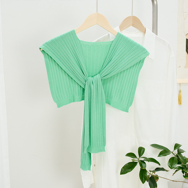 K786 Korean version of solid color striped ice silk shawl female thin style net celebrity matching air-conditioned room office false collar sunscreen 