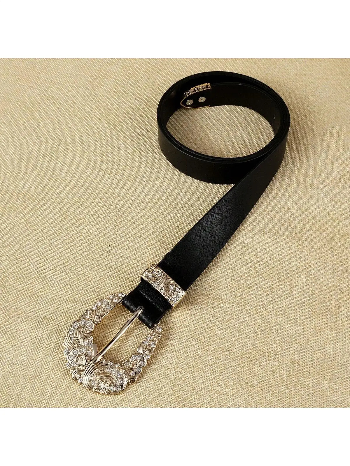 1 womens black belt gold alloy buckle belt bohemian atmosphere simple fashion wear trendy clothing suitable for daily use 250519