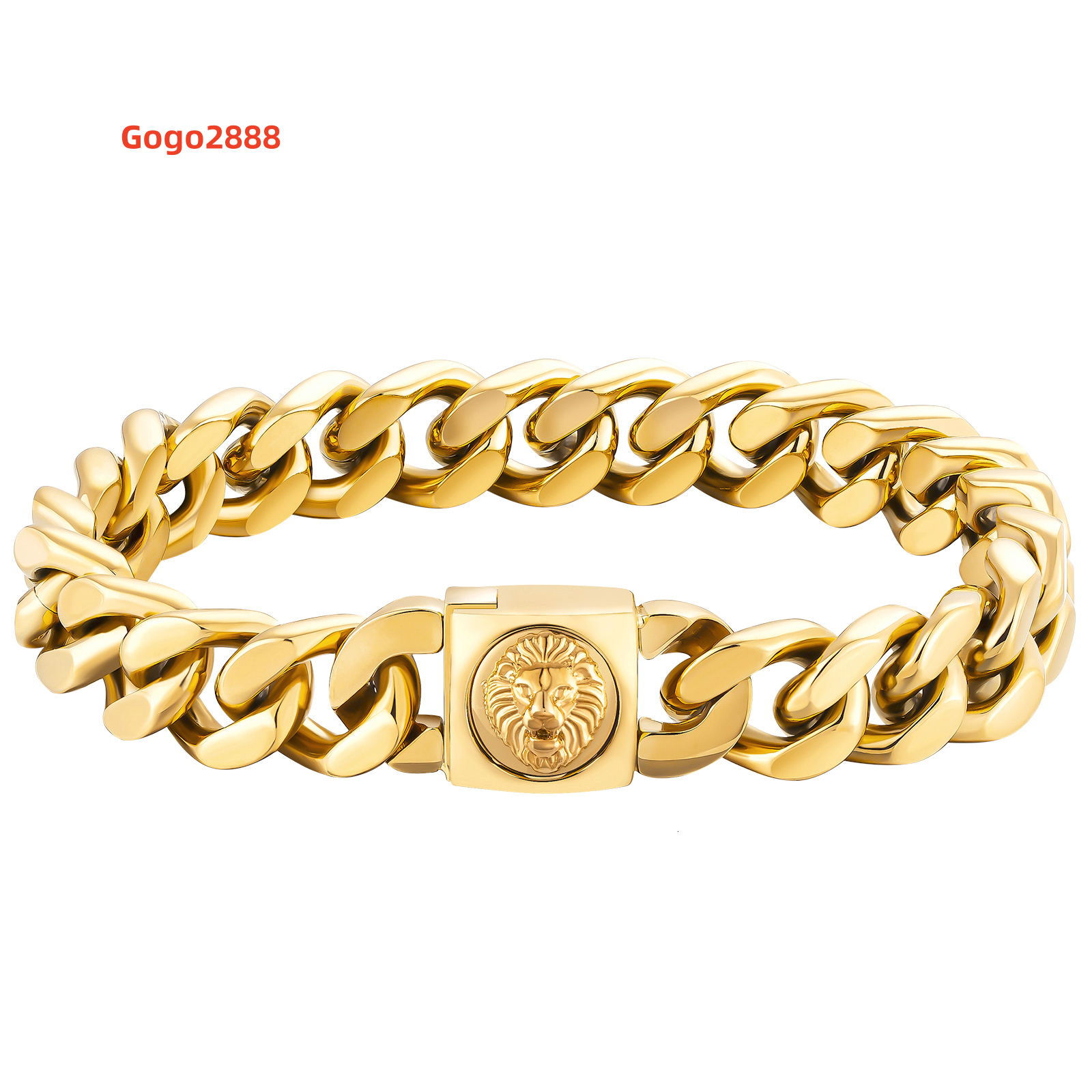 Miami Big Thick Bracelet 18K Real Gold Plated Hip Hop Women Lion Clasp Stainless Steel Jewelry 12 mm Mens Cuban Link Bracelet