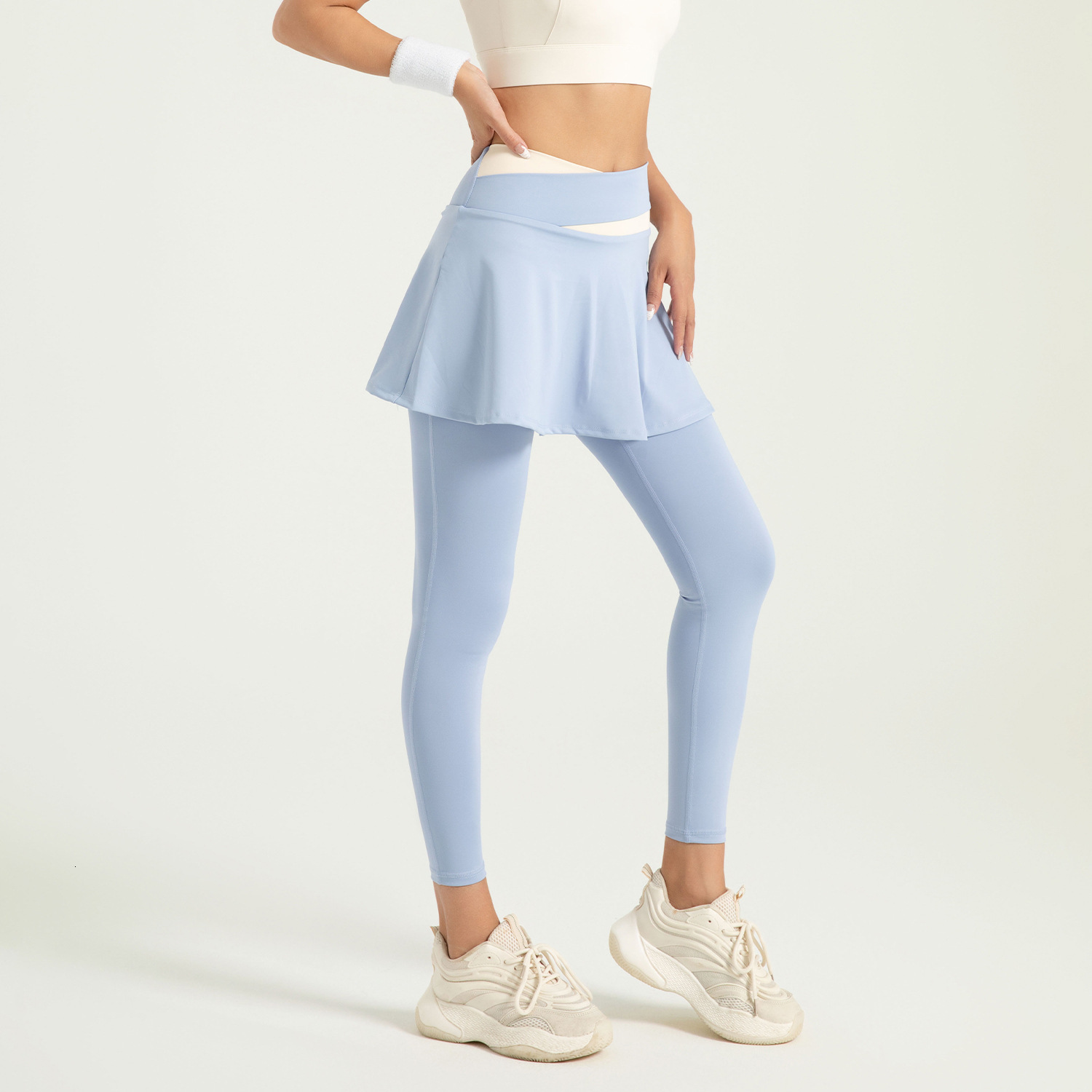 New Fake Two piece Anti Light Out Yoga Pants Naked Elasticity Color blocked High Waist Hip Lifting Fitness