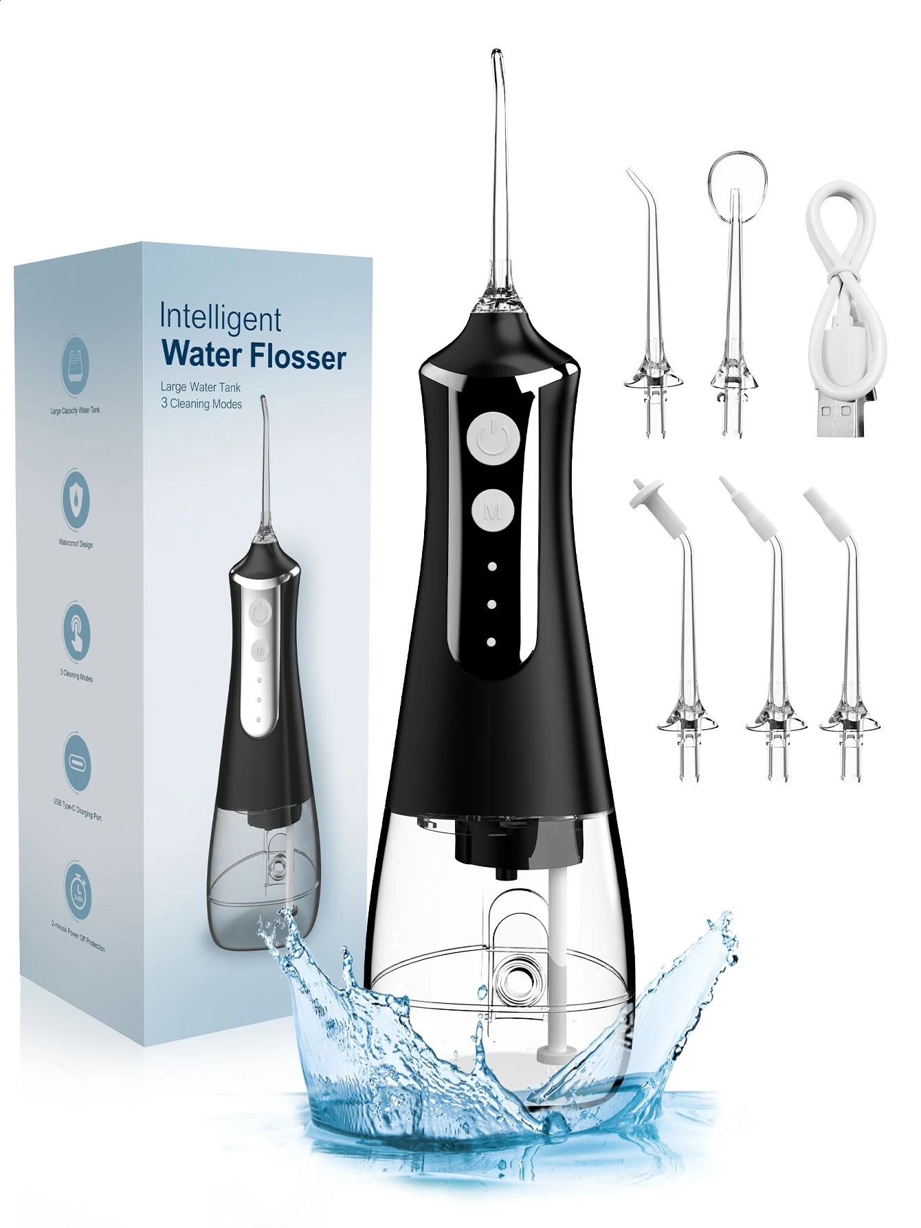 Cordless Water Dental Flosser Picks for Teeth - Portable and Rechargeable Oral Irrigator with 260ML Tank 4 Modes 4 Replaceable 250520