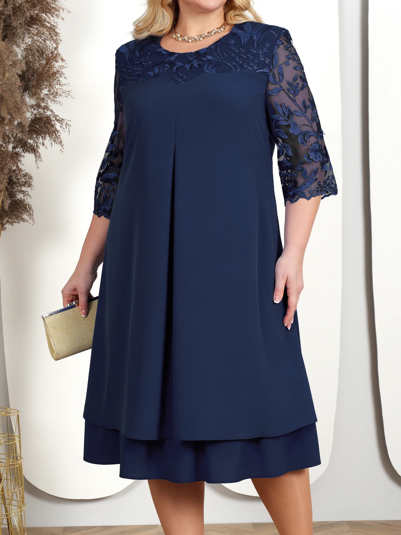 Plus Size Summer Dress Woman Fashion Embroidery Patchwork Elegant Wedding Party Curvy Dresses 250520