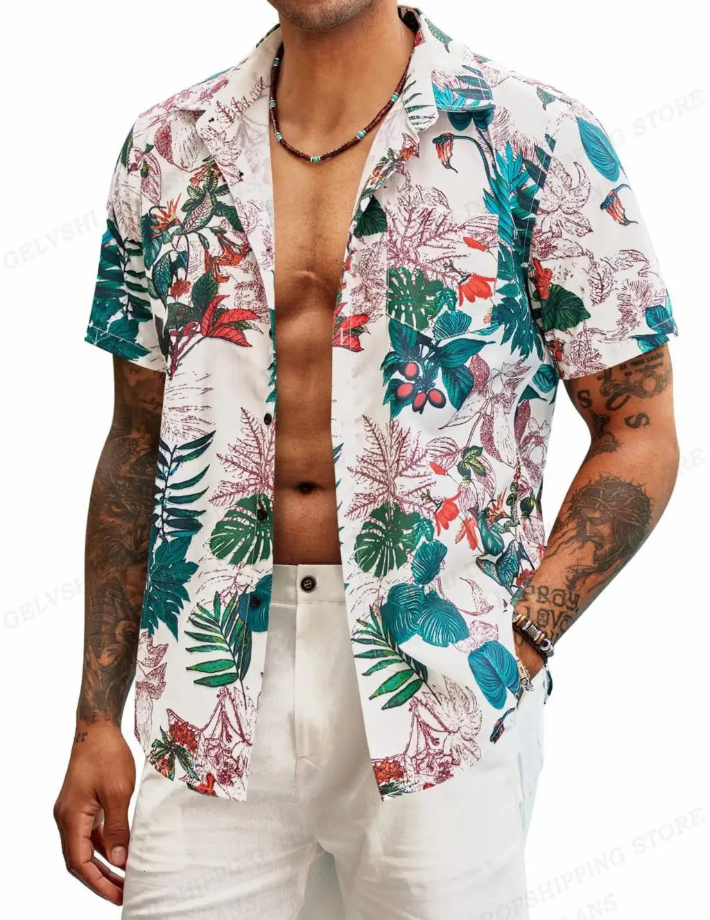 Hawaiian Shirt Tropic Plant Flowers Shirts Mens Vocation Blouses Floral Lapel Shirt Cuba Camisas Mens Clothing Single Breasted 250516