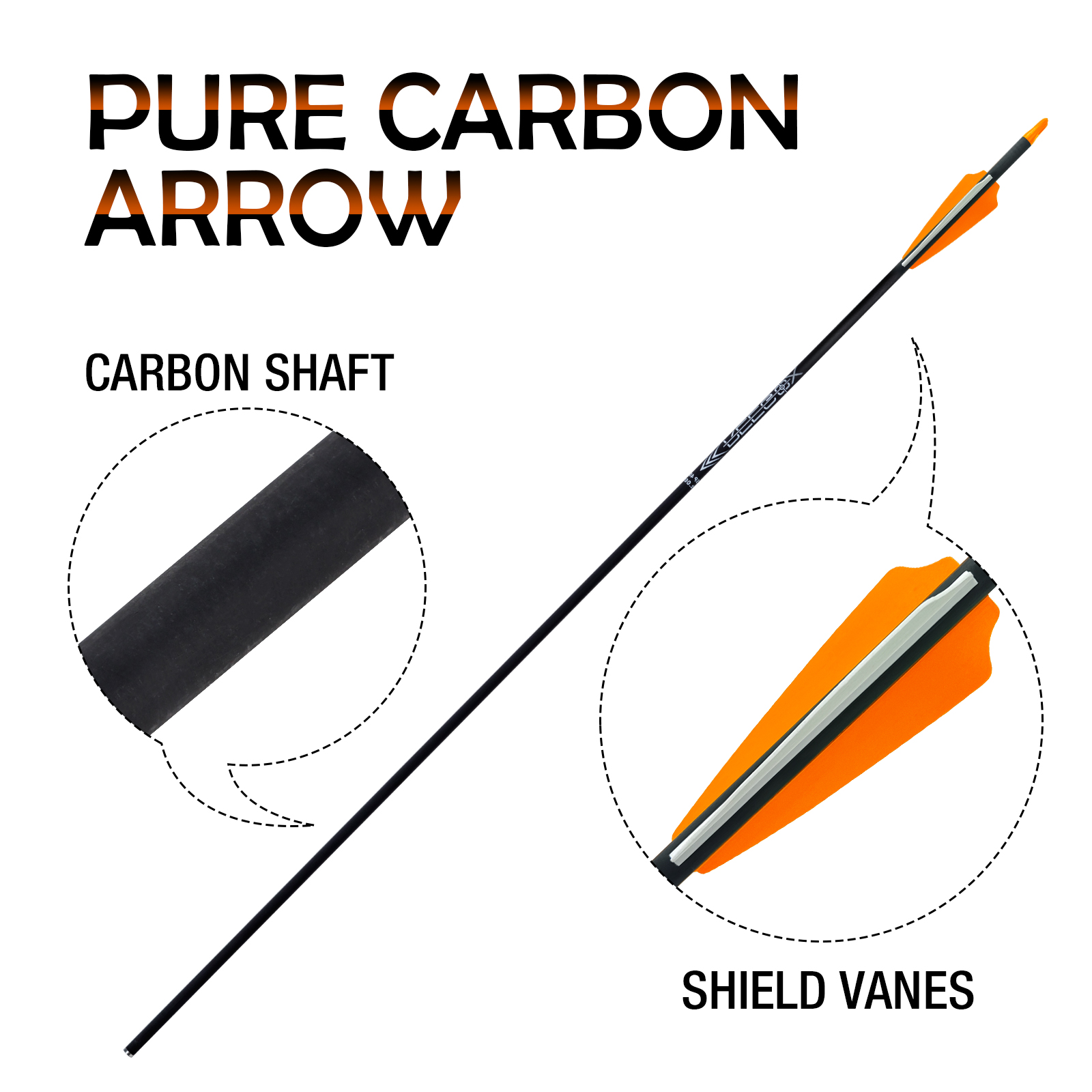 Archery Targeting Arrows without Arrowheads 31inch Spine250-600 Arrows 6.2mm Carbon Hunting Arrows Practice Arrows for Recurve Bow & Compound Bow (12P