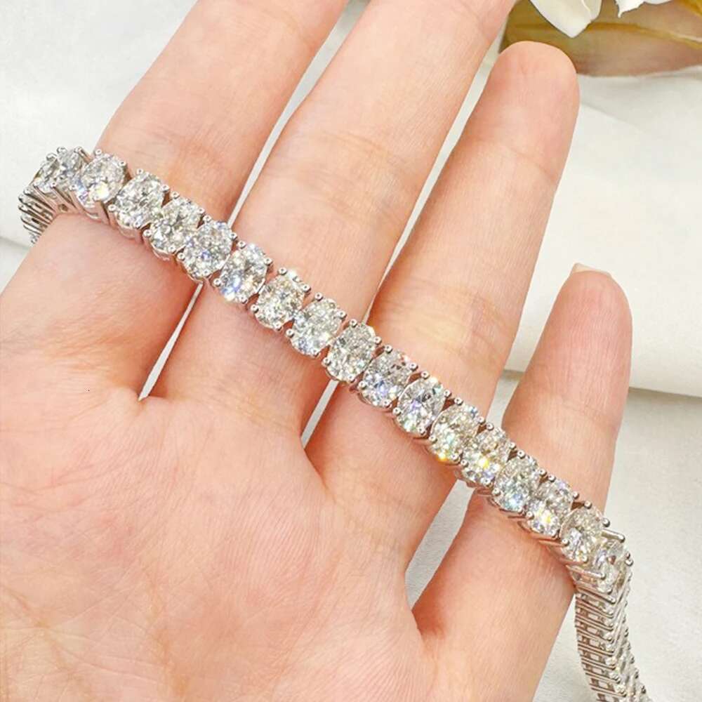 4*6mm 0.5CT Oval Cut Full Moissanite Tennis Bracelet for Women 925 Sterling Silver Sparkling Oval Diamond Bracelets Jewelry Gift