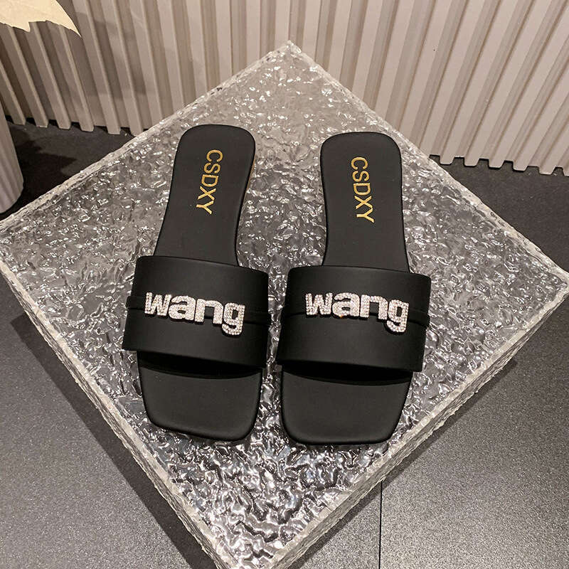 Wholesale Plus Size Super Sparkling Rhinestone Letter Flat Slippers 2025 Outdoor Fashion Outdoor Wear Beach Sandals Comfortable Wear-resistant Slipper