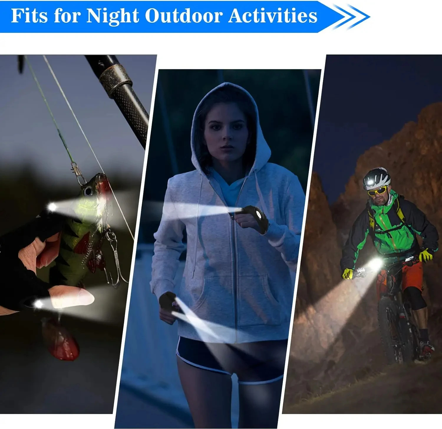 LED Flashlight Gloves Hands Free Half Finger Lighted Gloves for Running Camping Hiking Repairing Half-Finger Gloves with LED Light Glow Fishing Gloves